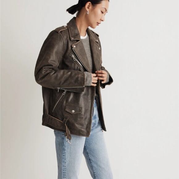 NEW Madewell Distressed Leather Oversized Motorcycle Jacket - Picture 5 of 15